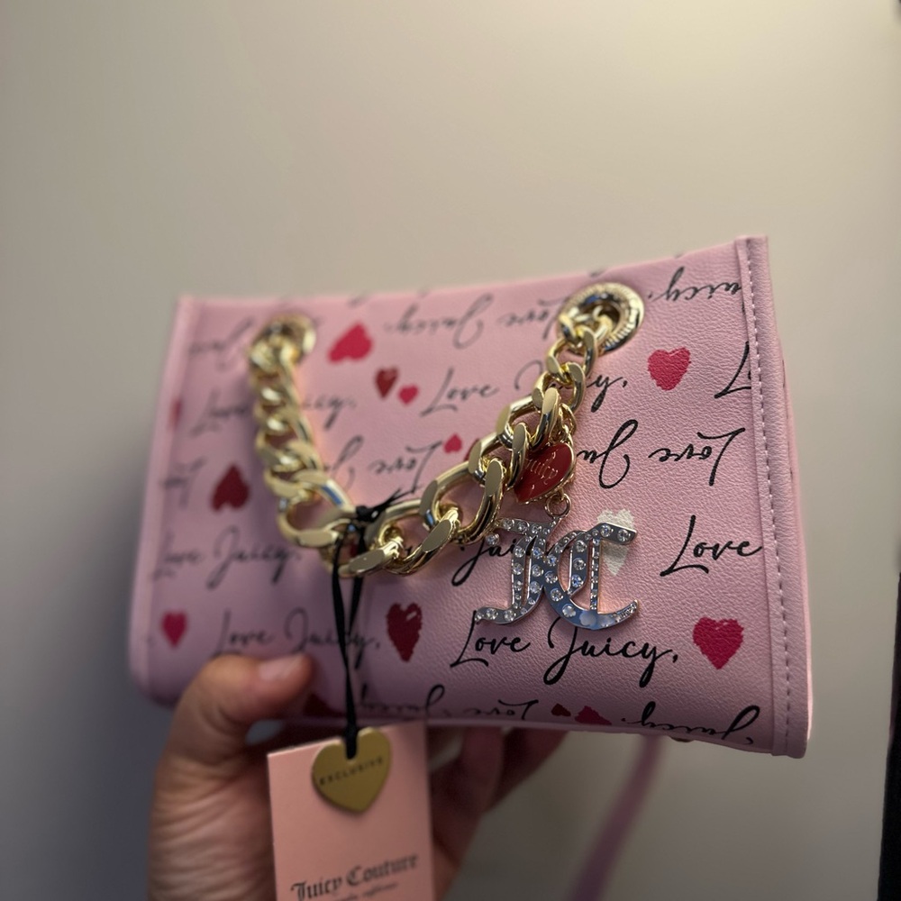 Juicy Couture Love Letter Mini Tote Chiffon Pink Hearts Chain Strap NWT